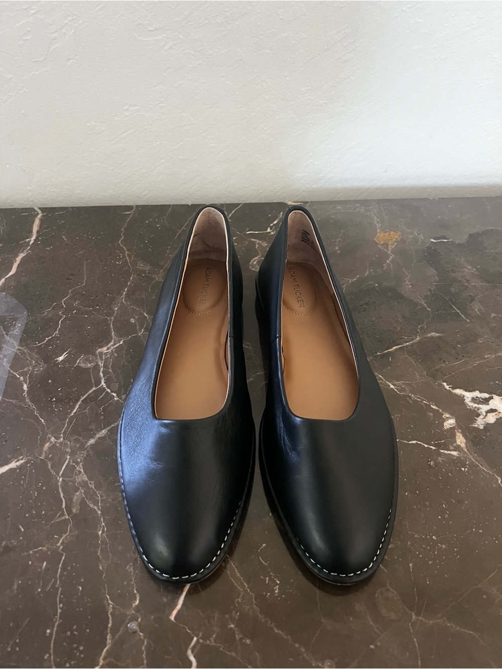 Adam Tucker Black Leather Slip-On Flats‎